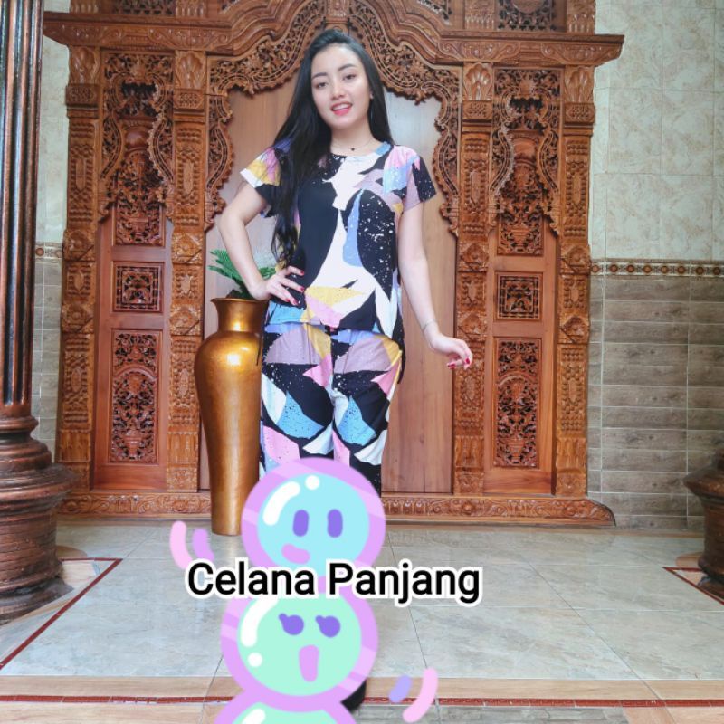 Setelan Celana Panjang One Set Piyama Bali Ethnic Batik-JStrip Black
