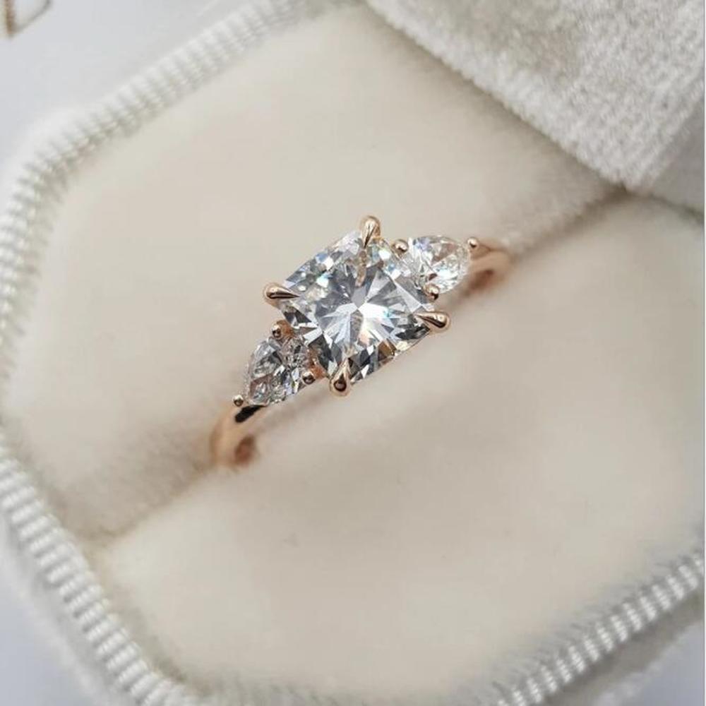 Cincin Berlian Wanita Emas Mawar Perhiasan Fashion Kristal Baja Titanium Cincin Kawin Rings