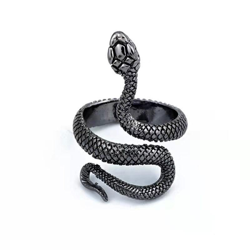 Cincin Pria Wanita Motif Snake Ular Perak Silver Hitam Korea