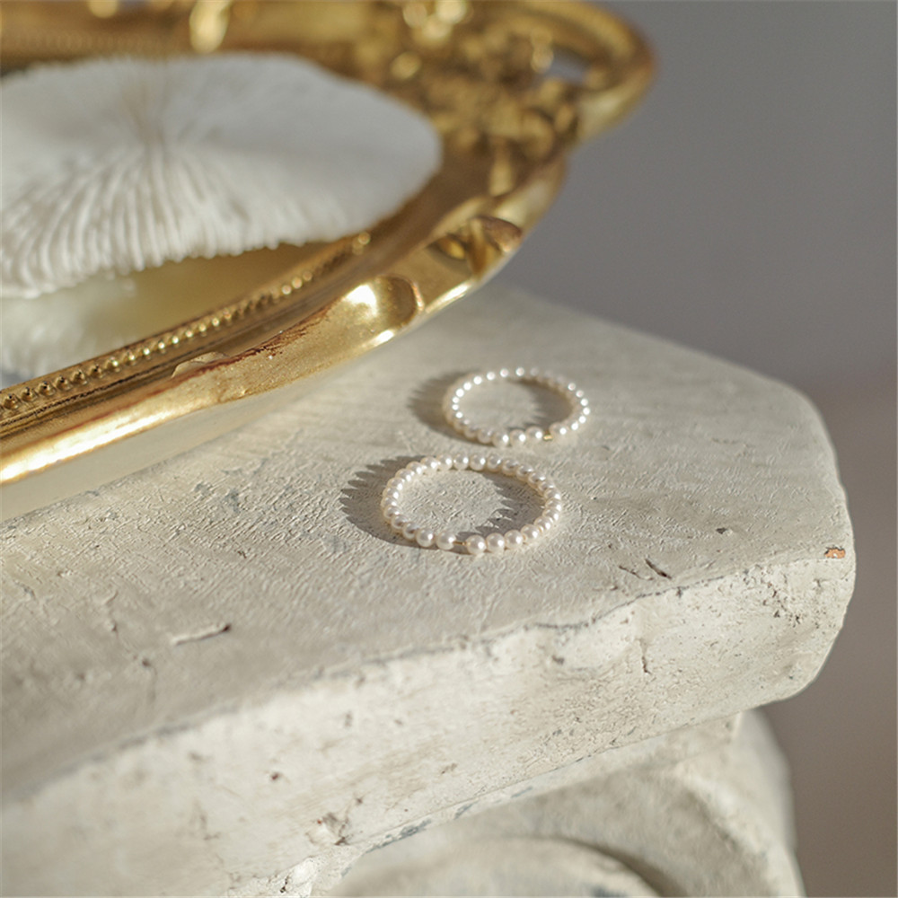 【COD Tangding】Pearl Beaded Simple Ins Style French Romantic Index Finger Student Tail Ring