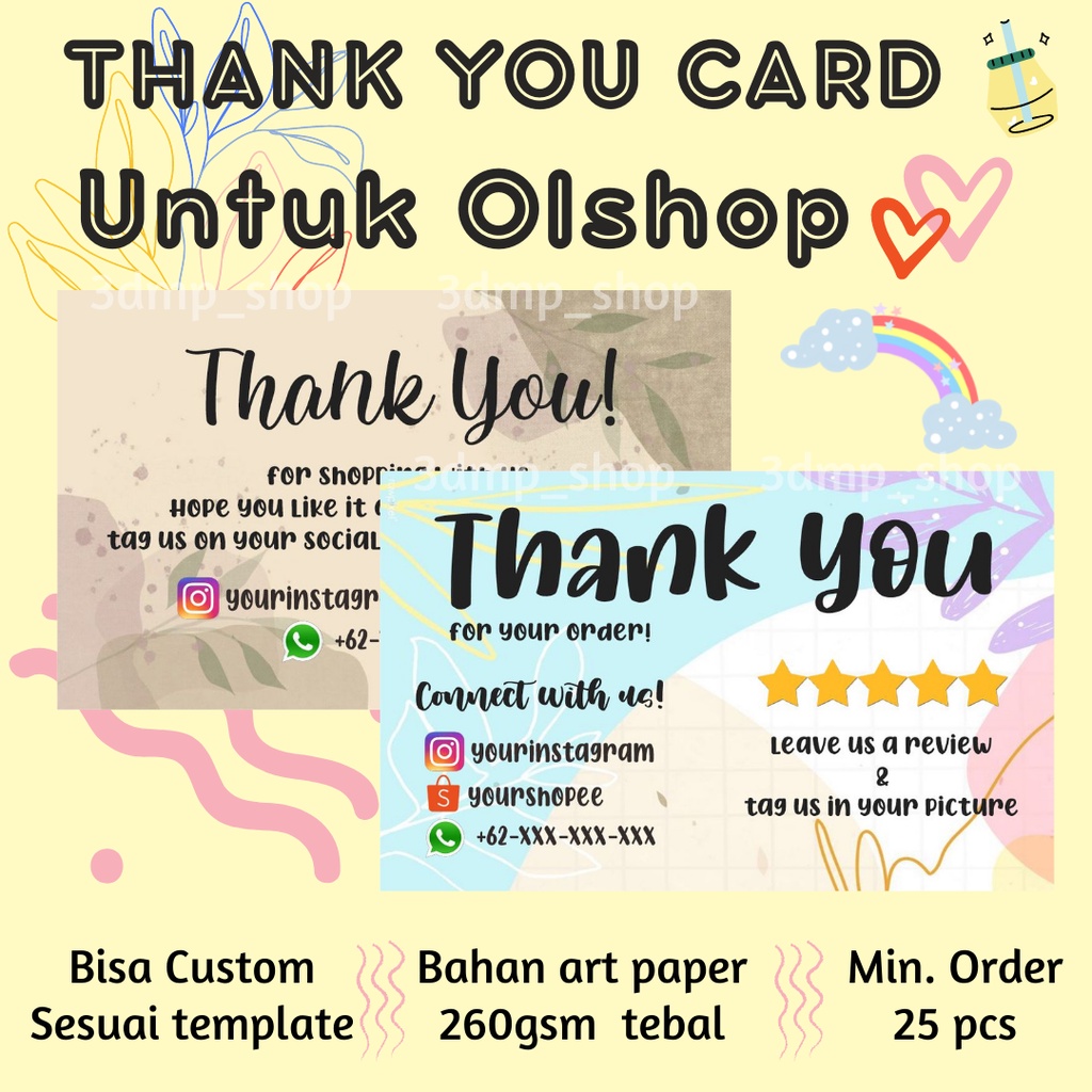 THANK YOU CARD FOR ONLINE SHOP / KARTU UCAPAN TERIMA KASIH UNTUK OLSHOP CUSTOM REQUEST SMALL BUSINESS BISNIS KECIL