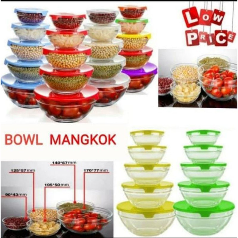 Glass Bowl Set mangkok kaca beranak 5 hc