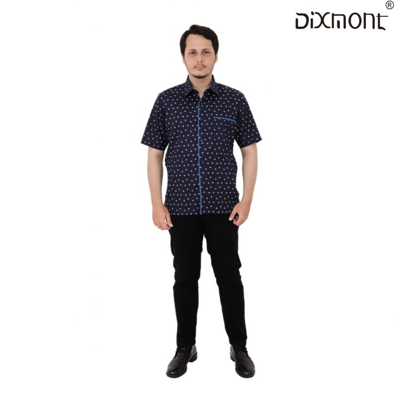 Dixmont Kemeja Pria Basic Formal Motif Lengan Pendek Hem MS00122