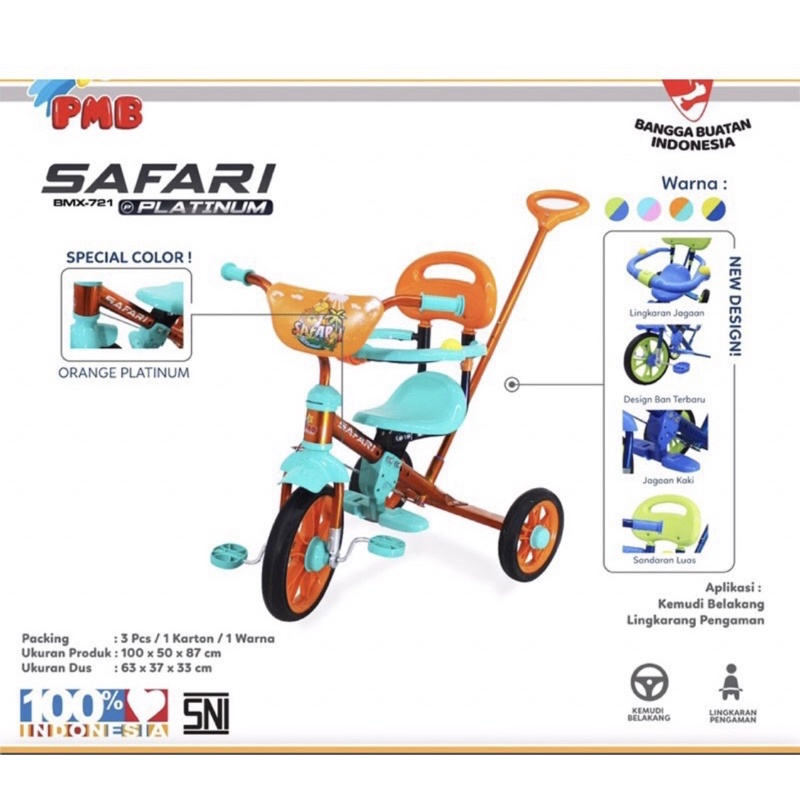 Sepeda anak roda tiga Tricycle PMB Safari 721 Platinum