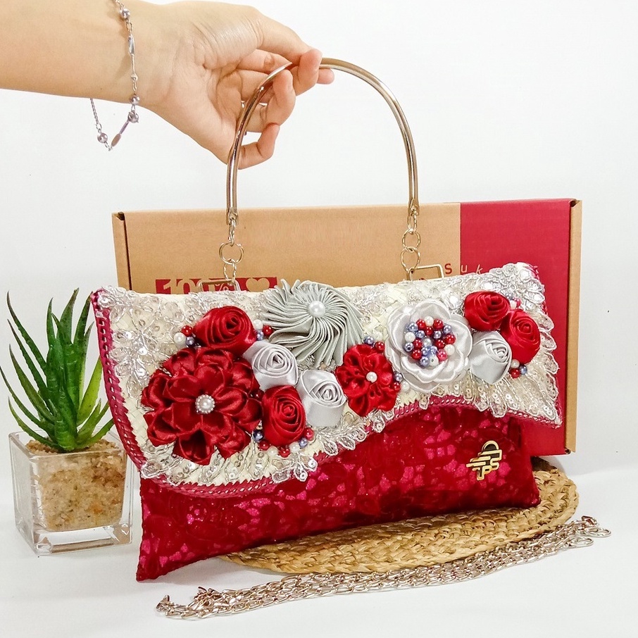 RJ CRAFT - Tas Pesta Wanita Brokat Gliter Anyaman Pandan Tas Pesta Wanita Best Seller Tas Brokat Premium