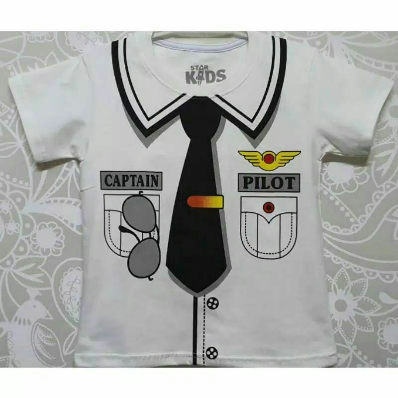 kaos anak laki laki gambar pilot putih/KAOS ANAK MURAH PROFESI PILOT PUTIH