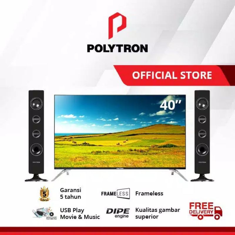 Promo LED TV POLYTRON 40" Inch 40T8950 39" Tower Speaker 2 BubbleWrap Pelindung ORI Murah & Garansi