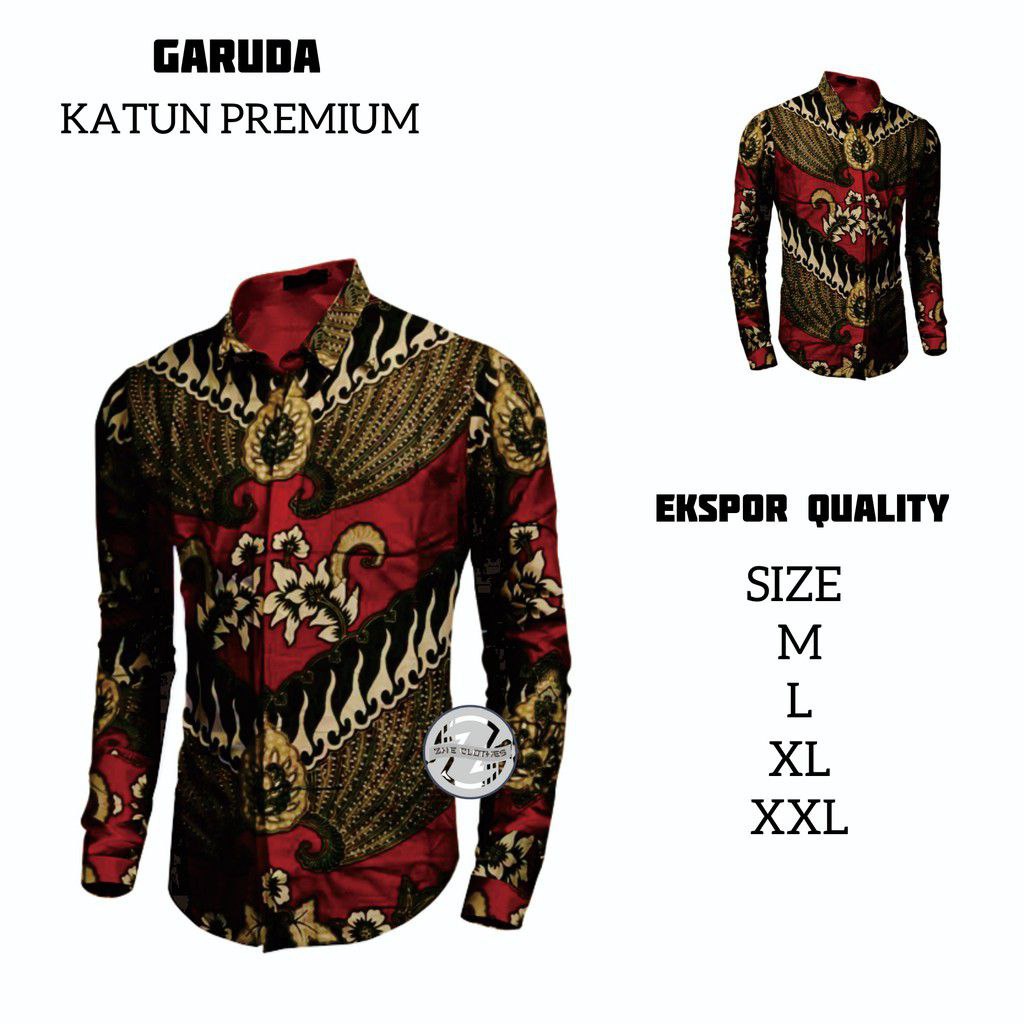 KEMEJA BATIK PRIA LENGAN PANJANG SIZE M L XL XXL MOTIF GARUDA ORIGINAL