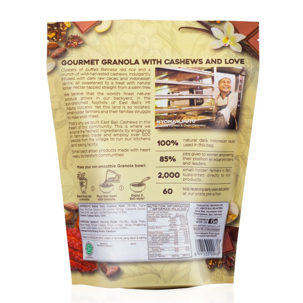 GRANOLA WITH CASHEWS - CHOCOLATE VANILLA 400 GR - EAST BALI CASHEWS (YAVA)