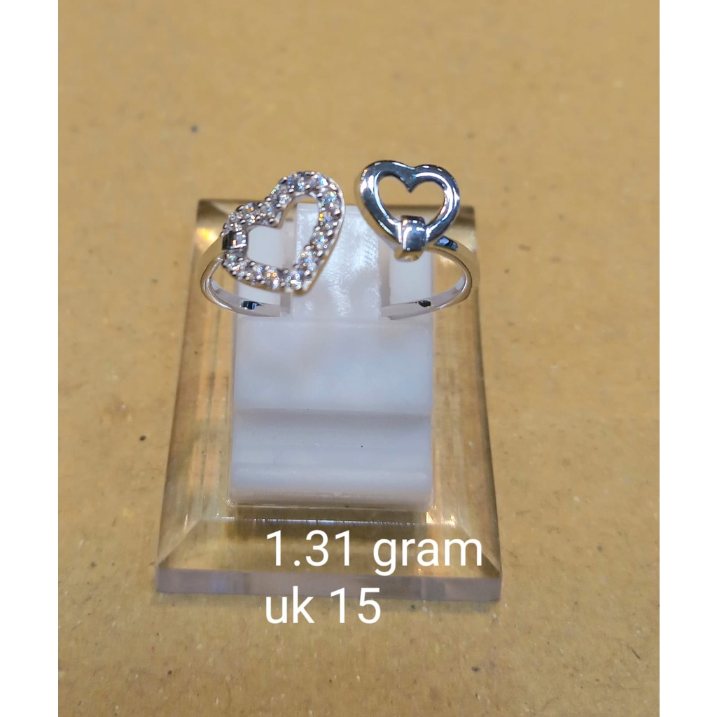 Cincin Emas Putih Fashion Two Hearts Kadar 75% 1.31 Gram Size 15