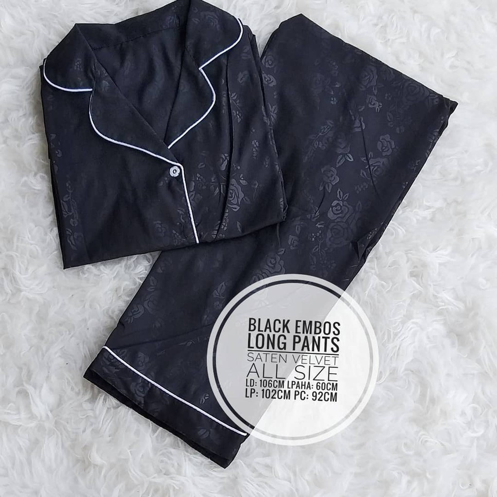 hokyfashion PIYAMA PP SATIN EMBOS FIT TO XL-HITAM