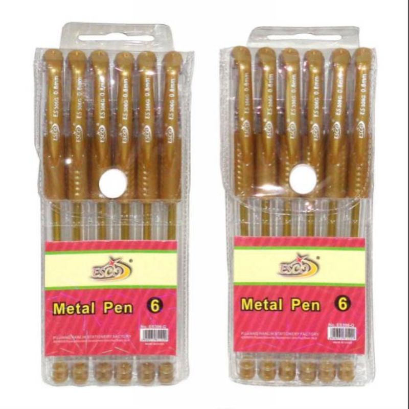

Pen Gel Esco Tinta Emas 0.5mm Isi 6 Pcs Pulpen Pena Jel Gold