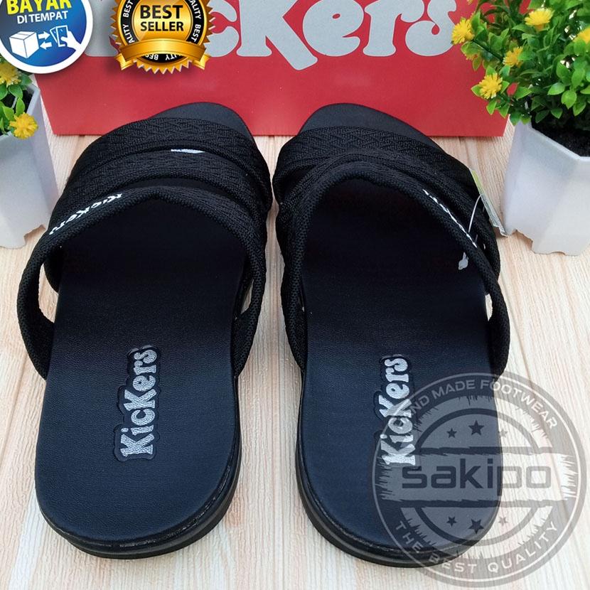 (HARGA SPESIAL) PROMO 3.3 FASHION SALE  SANDAL PRIA DEWASA KICKERS SLOP BISBAN LURUS HITAM / SAKIPO