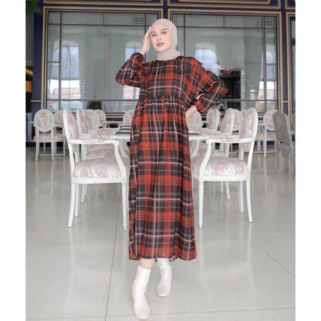 Sanso Midi dress rayon crinkle Busui motif bunga kecil