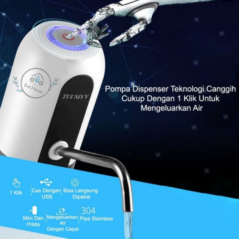 Makassar V100 pompa air galon elektrik otomatis bisa di cas ulang USB Automatic water dispenser