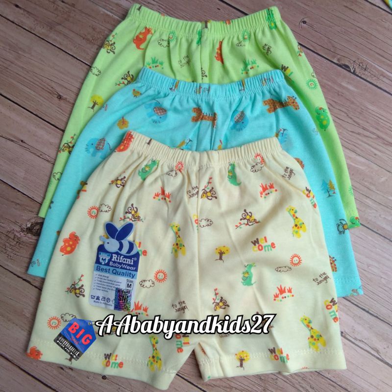 Rifani 3PC Celana Bayi Model Segi Full Print Ukuran S M L XL Lembut dan SNI