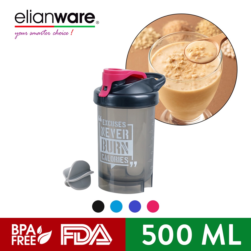 Elianware Protein Shaker Blender Container with Mixing Ball (500ML) BPA Free E-389