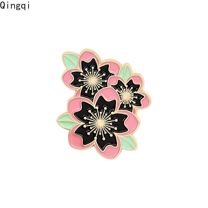 Bros Pin Enamel Desain Bunga Sakura Warna Hitam Putih Pink Untuk Hadiah