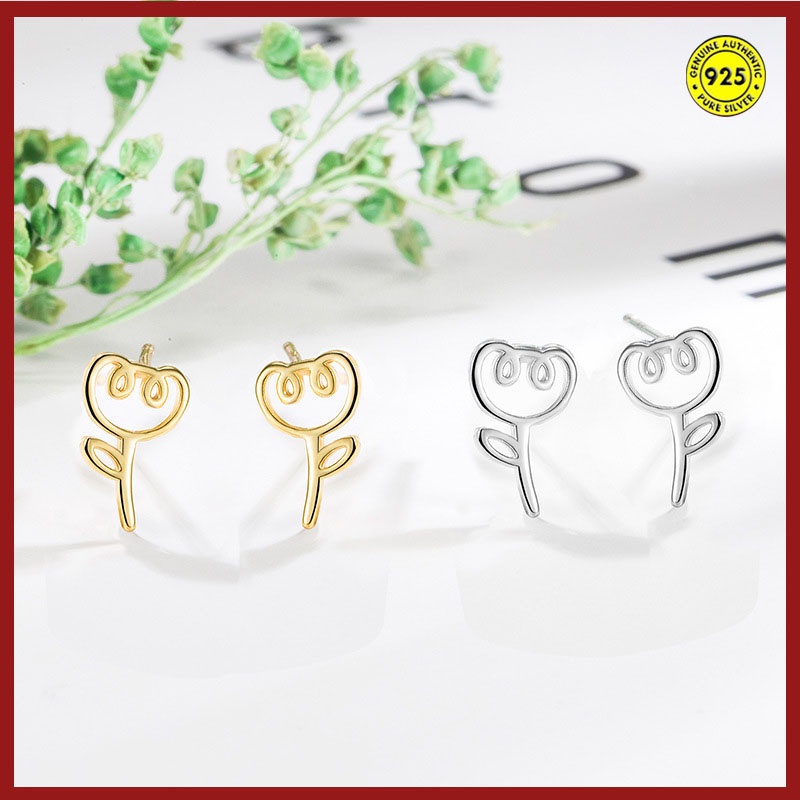 Anting Stud Bentuk Tulip Tidur Bahan Sterling Silver Untuk Wanita