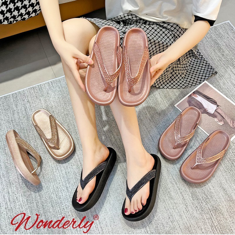 L1921A-11 Sandal Jepit Wanita Gliter Wonderly Sendal Cewek Karet Korea