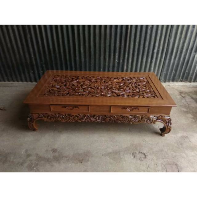 Meja tamu jati ketapang laci 150x80 - meja lesehan opium- meja kopi jati murah - meja tamu jati