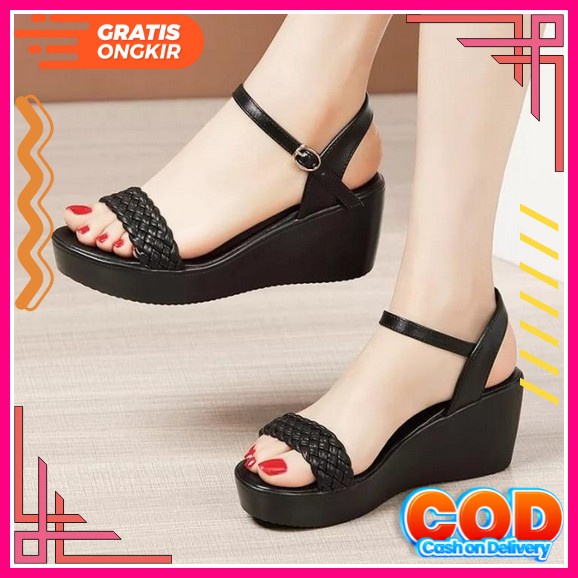 Lapepa Jovita Sandal Wedges Wanita Model Silang Tali Casual Sepatu Sendal Cewek Kekinian Sendal Wani