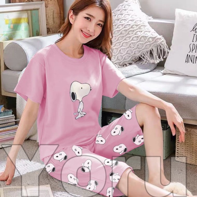 Pamelo.id Stelan C3/4 Baby Doll / Suplier Sleep Wear / Baju Tidur Wanita kaos Katun / Stelan Baju Tidur Murah Produk Terlaris Set HP