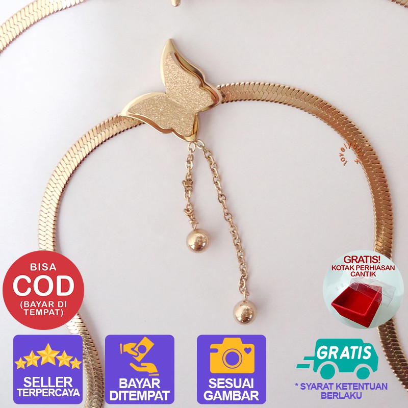 Lovelybutik-Kalung Titanium Kupu-kupu Anti Karat J3slyn Kalung Kupu2 Butterfly Bonus Kotak Perhiasan