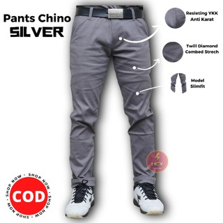 Celana chino chinos panjang pants silver abu pria cowok Celana chino chinos panjang pants silver abu pria cowok