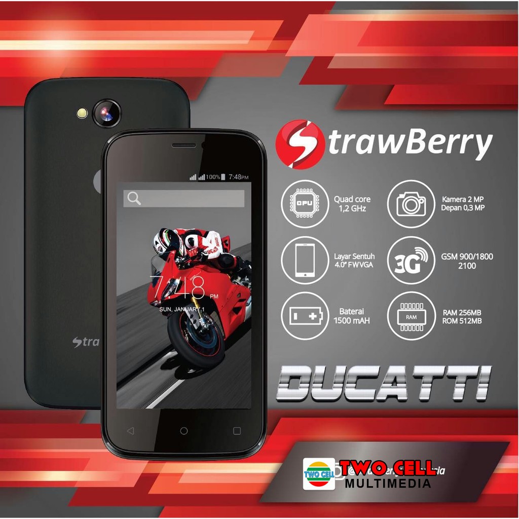 Handphone / HP Strawberry Ducatti [RAM 256MB / Internal 512MB] Garansi Resmi 1 Tahun