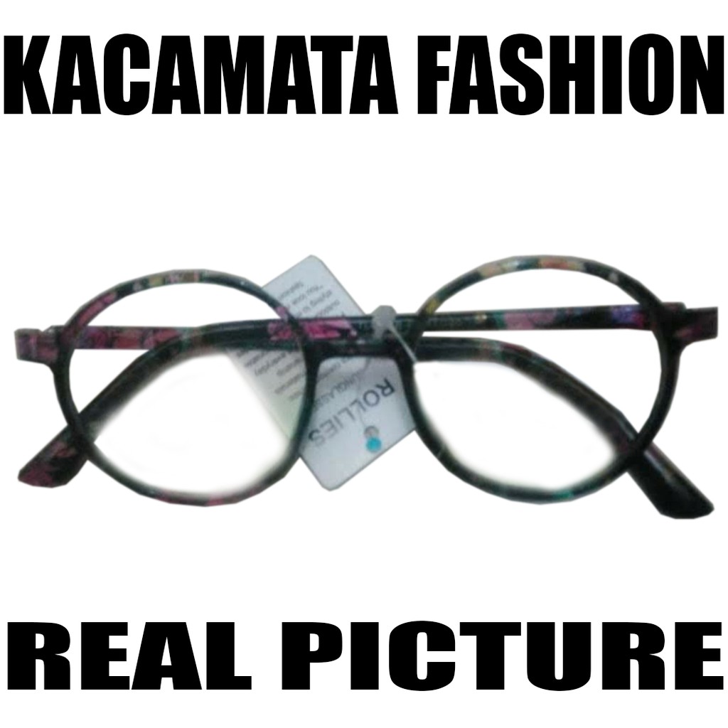 Kacamata Fashion Kacamata Pria Wanita Round Glasses Kacamata Transparan Gagang Motif