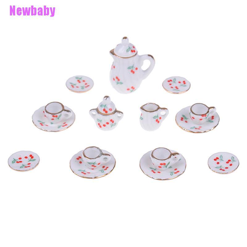 (Newbaby) 15 PCS Miniatur Peralatan Makan / Minum Teh Skala 1: 12 Bahan Keramik Untuk Rumah Boneka