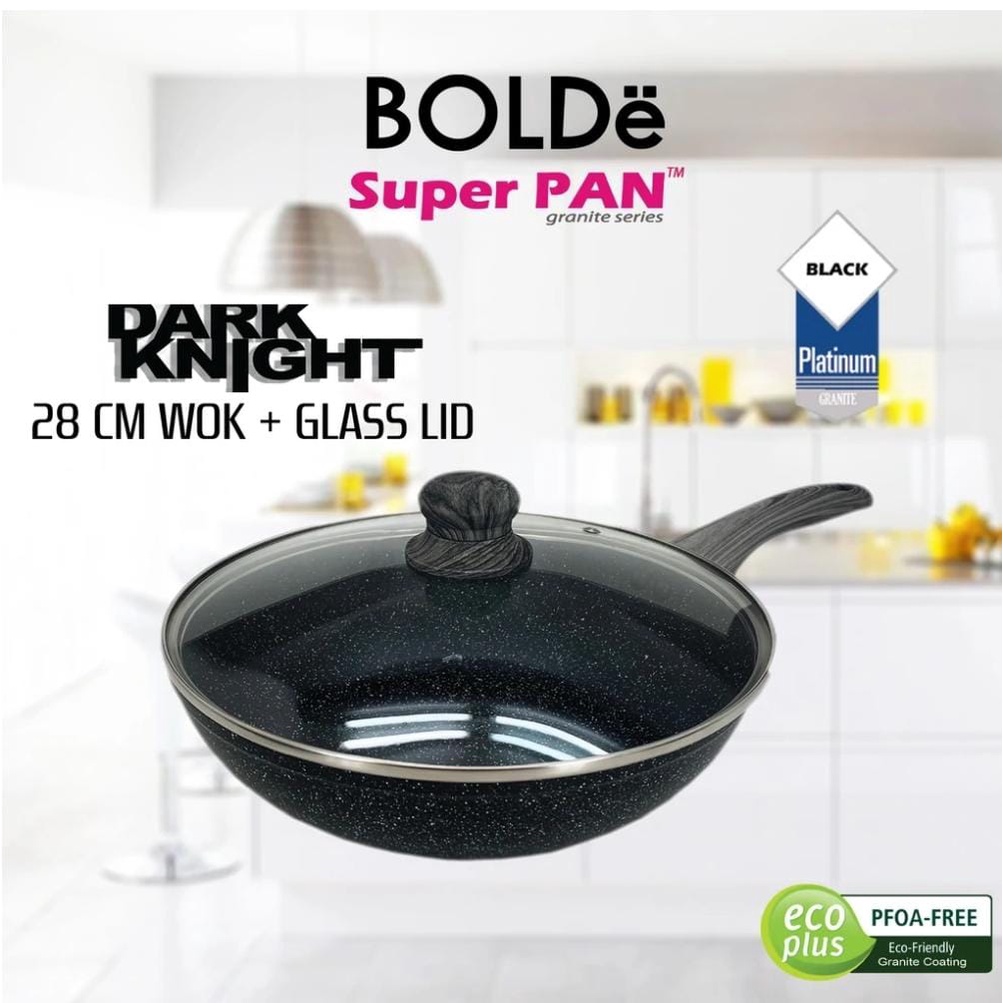 Bolde Wok Pan Dark Knight 28cm + Glass Lid Panci Tutup Kaca Induksi Wajan Tutup Kaca Fry Pan Bolde