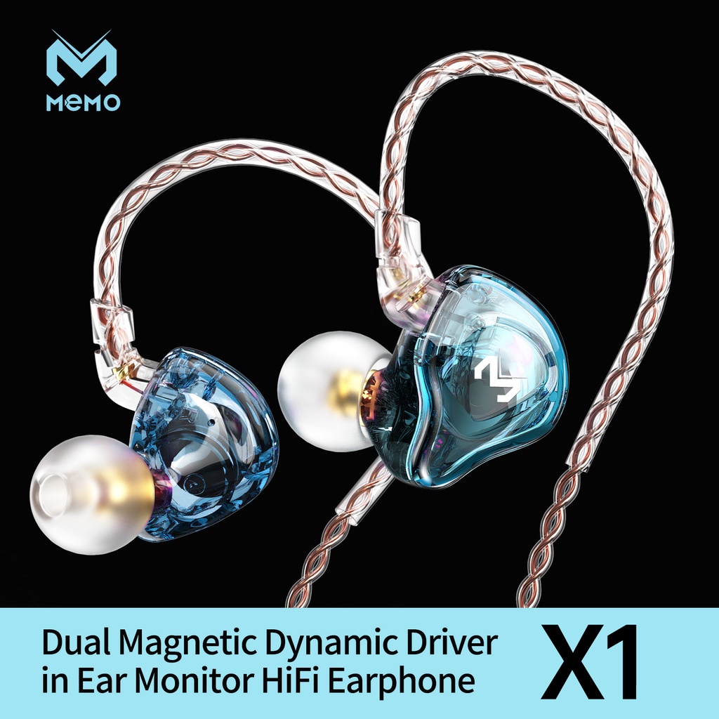 Original MEMO X1 In Earphone Monitor HiFi Dual Magnetic Dynnamic Driver Earphone Mic