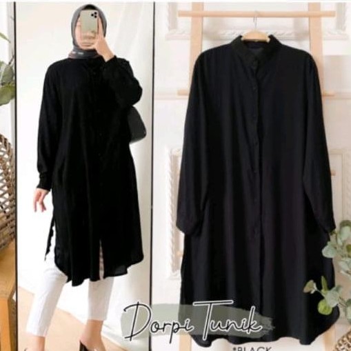 Setelan Baju Tunik Polos Wanita Kekinian Muslim Kancing Aktif Jumbo Bahan Rayon Premium Termurah