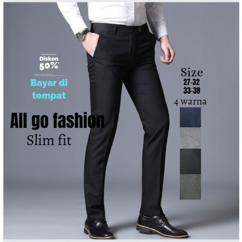Celana Kantor, Formal Slimfit Pria  Bahan Semi Woll Premium size 27-38