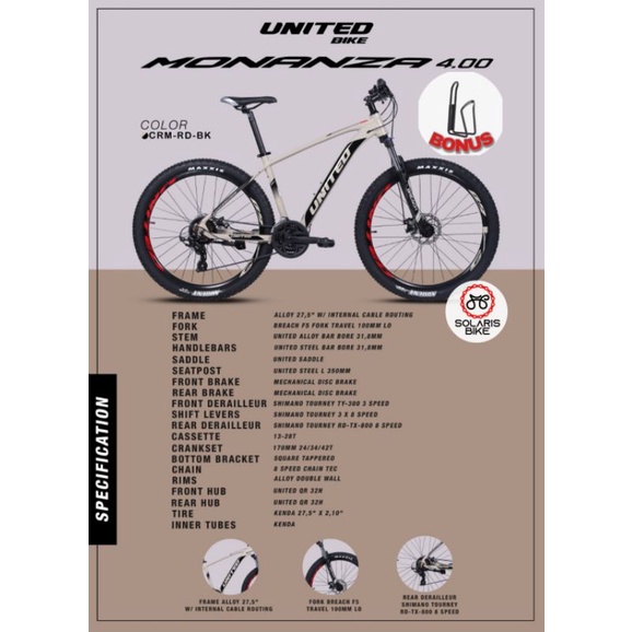 Sepeda Gunung MTB UNITED MONANZA 4.0 27.5 Inch Alloy Shimano