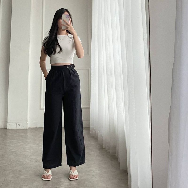 RXFASHION - KULOT YERI HIGHWAIST // Button Loose Pants Angel Highwaist Kulot Rami / Celana Kulot Wanita VENYTA- NN