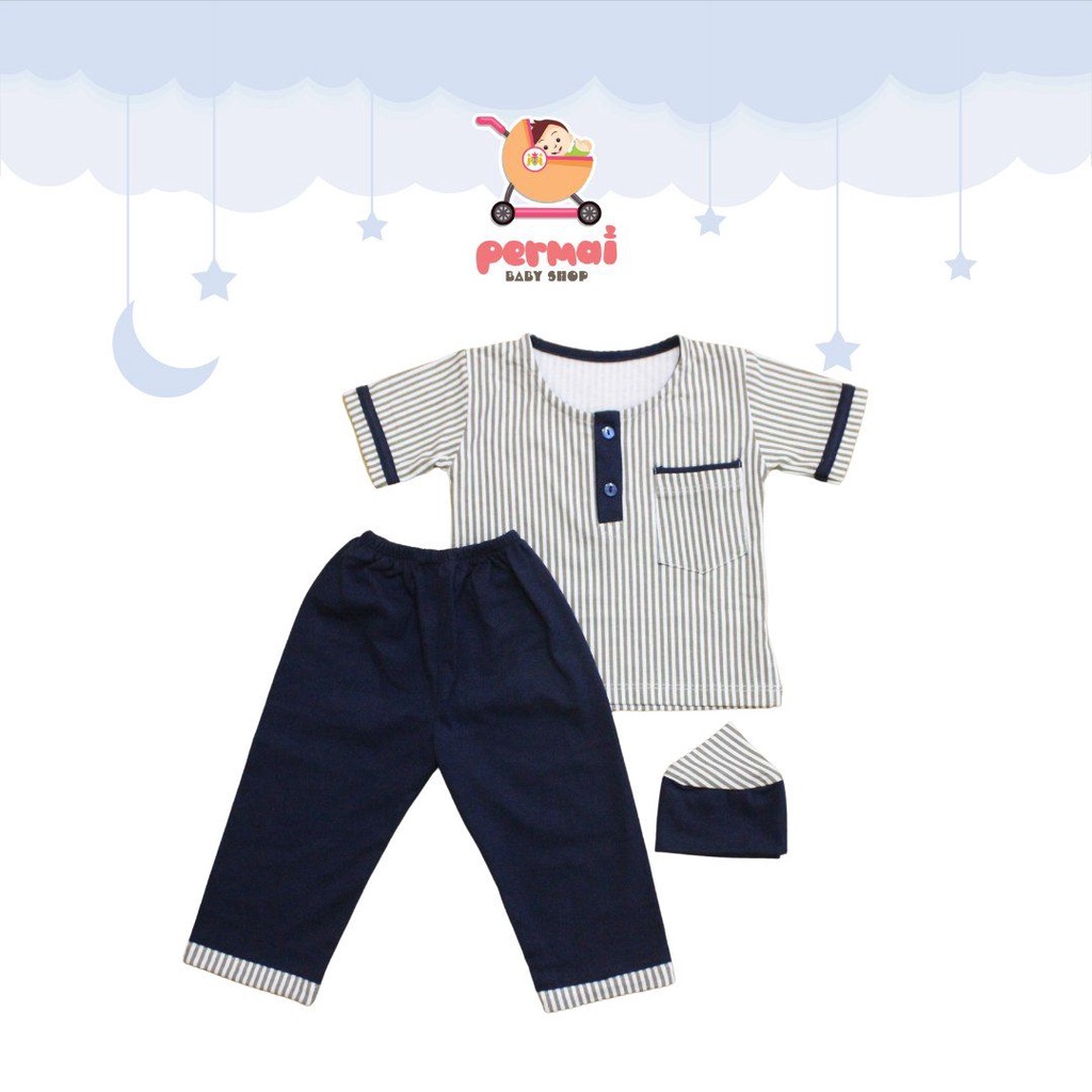 Promo !! BAJU BAYI KOKO VINATA LENGAN PENDEK motif STRIPY - BAJU SET KOKO ANAK LAKI-LAKI