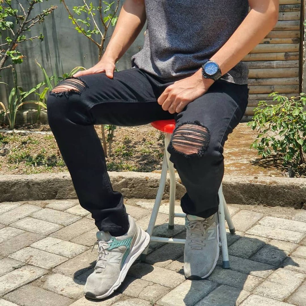 FIFTEEN DENIM  Celana Jeans Pria Slim Fit Stretch Hitam Original celana jeans sobek ripped