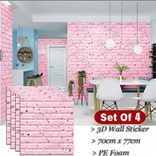 Wallpaper Dinding 3D Foam Bata Motif Star Waterproof Brick Sticker - Merah Muda