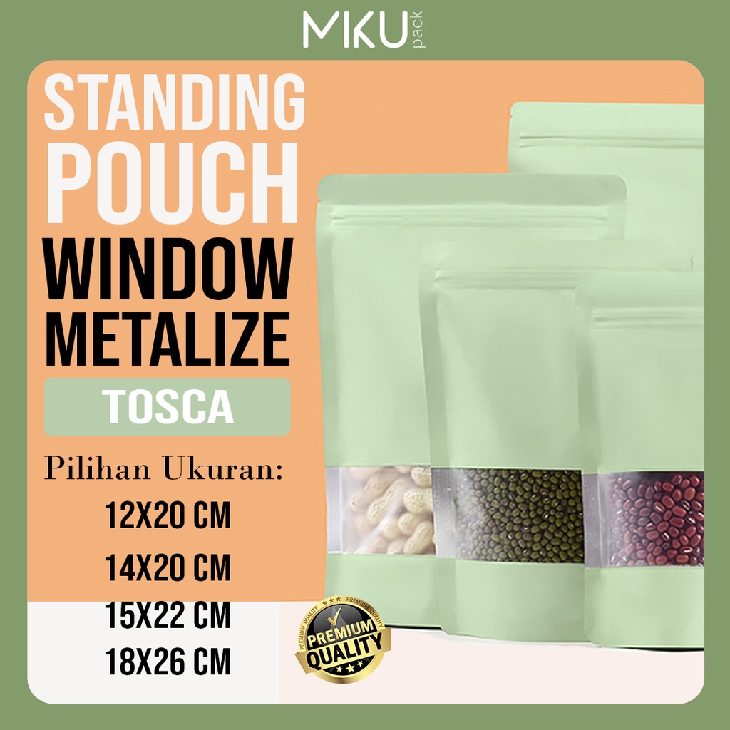 MIKUPACK Satuan Standing Pouch Window Matte Metalize Plastik Klip Kemasan Makanan – Tosca (Satuan)