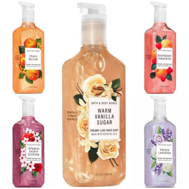 BATH &amp; BODY WORKS BBW CREAMY LUXE HAND SOAP 236 ML MIX SABUN CUCI TANGAN LEMBUT HARUM WANGI UNTUK KULIT SENSITIF HANDSOAP WARM VANILLA SUGAR WVS JAPANESE CHERRY BLOSSOM JCB PEACH BELLINI RASPBERRY TANGERINE FRENCH LAVENDER