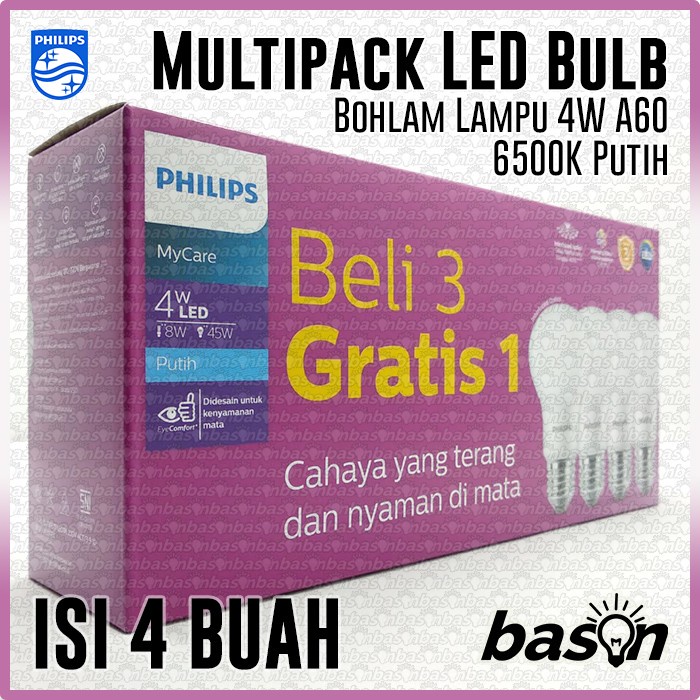 PHILIPS MyCare LED Bulb Paket Multipack 4W Putih - isi 4bh