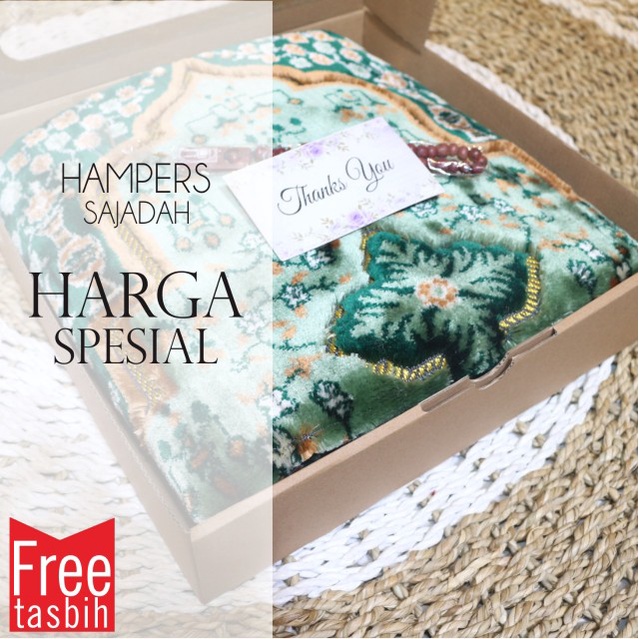 SAJADAH TURKI YAKAR KARPET CUSTOM HAMPERS BOX FREE TASBIH, SAJADAH TEBAL HALUS