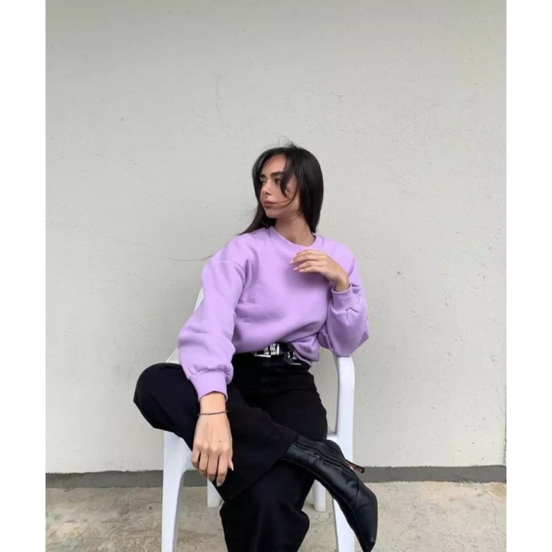 PREMIUM CREWNECK SWEATER LILAC / SWEATER WANITA TEBAL