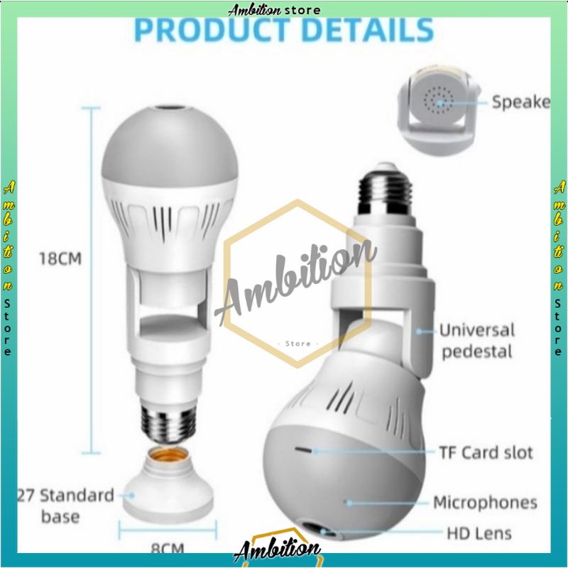 V380 Lampu Bohlam VR Spy Cam Owlcam KAMERA CCTV LAMPU IP WIRELESS 2 MP PANORAMA FISHEYE V380 A9