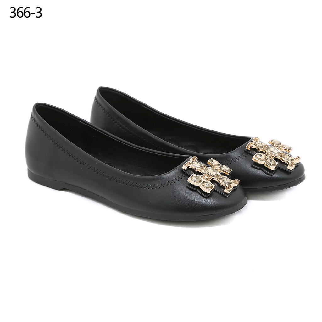 TB Everly Cap Toe Ballet Flats Leather Double T-Logo Embellished #366-3