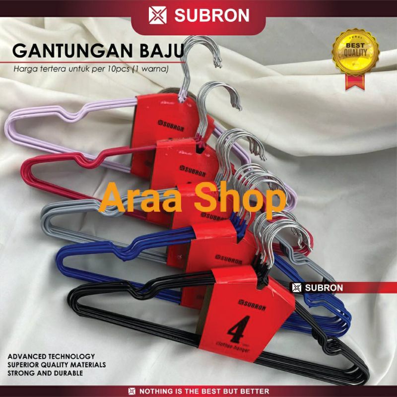 SUBRON 10pcs Hanger Gantungan Baju Pakaian Stainless Karet Tebal Warna 4mm/Hanger Stainless Lapis Ka