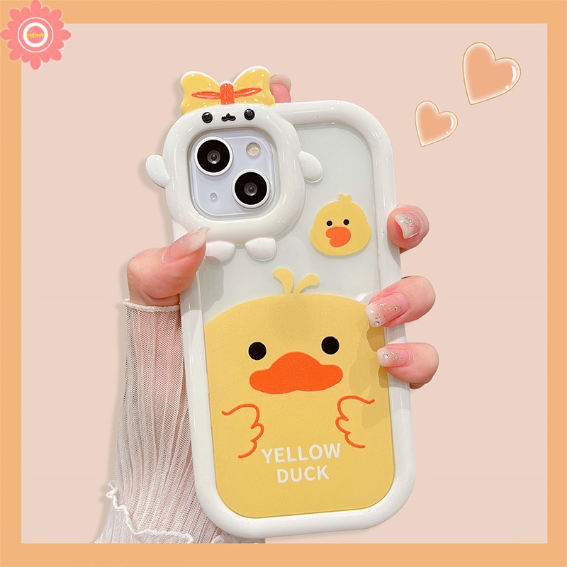 Casing Realme C35 C2 C21Y C15 C25 C12 C25s C31 C21 C11 Realme C17 C11 2021 C30 C25Y C20 7i 5 5i 5S 6i C3 9i C20A Bow-knot Little Monster Lens Cartoon Yellow Duck Soft Glossy Cover